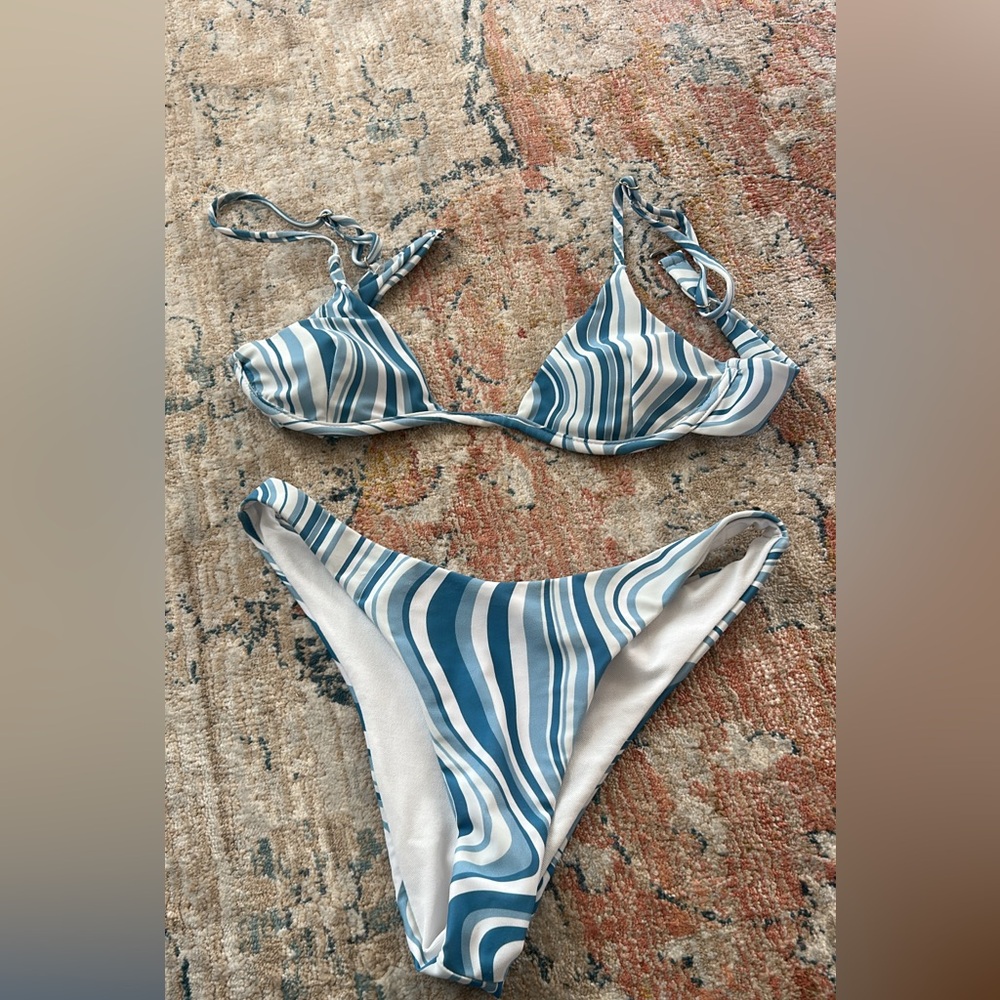 Striped Blue and White Bikini Set